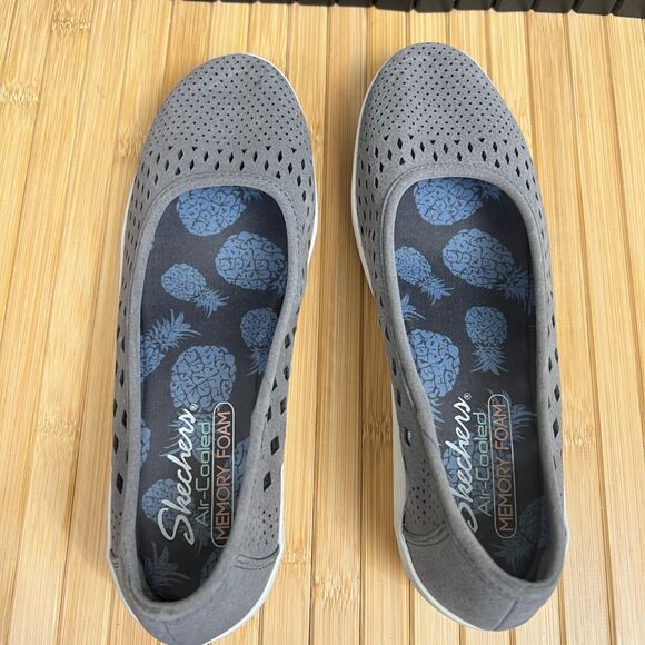 Skechers Women's Kiss Laser-Cut Skimmer Wedges Charcoal Gray - Sz 8 - Picture 4 of 7